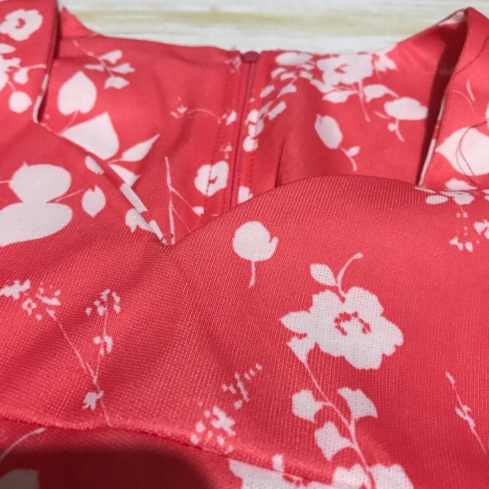 Vintage 1960s 1970s NWT Coral Floral Sweetheart Neckline Maxi Dress Size Large‎ - Picture 2 of 5